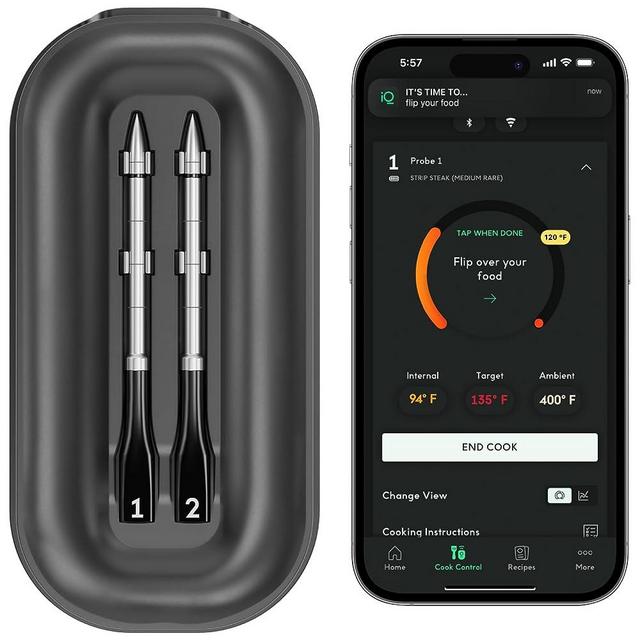 CHEF iQ Smart Wireless Meat Thermometer Unlimited Range, Bluetooth & WiFi Digital Food Thermometer with Alerts, Thin Probe for BBQ Grill, Oven, Smoker, Air Fryer, Deep Fryer, Sous Vide, Stove, 2 Set