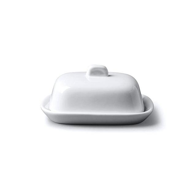 CKS White Ceramic Porcelain Mini Butter Small Cover Dish with Lid | Traditional Design 11 x 8 x 4 cm | Holds 3TBSP (1.5 oz) of Butter