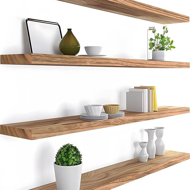 YFYEO 36 Inch Light Wood Floating Shelves for Wall Rustic Wall Shelf for Bedroom Living Room Set of 4