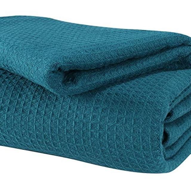 GLAMBURG 100% Cotton Thermal Blanket, Breathable Bed Blanket Queen Size, Soft Waffle Blanket, Queen Blanket, All Season Cotton Blanket, Teal
