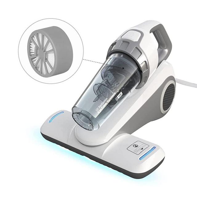 Bed Vacuum Cleaner with Hepa Filtration and Light for Eliminating Dust Allergens Corded Handheld, White