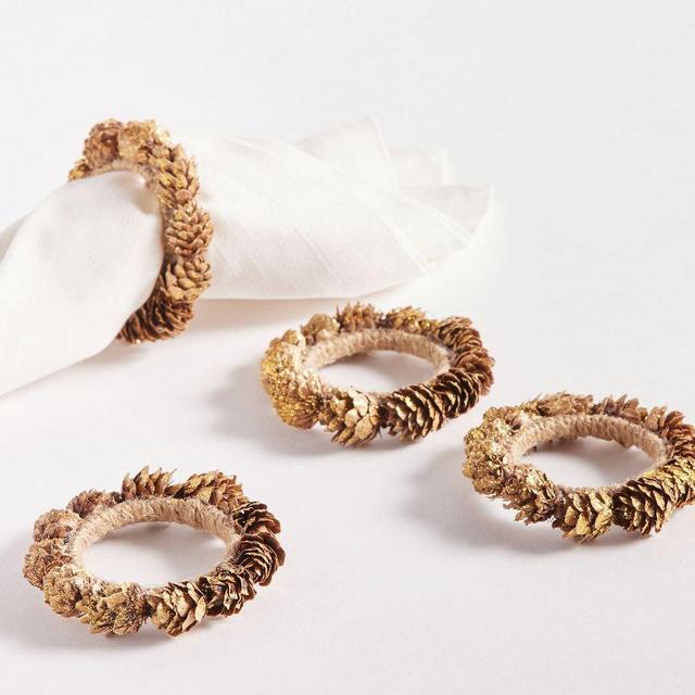 Gold Pinecone Napkin Rings, Set of 4