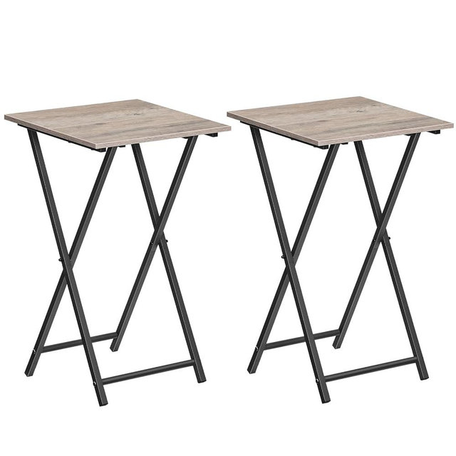 HOOBRO Folding TV Tray Table, Wooden TV Tray, Portable Sofa Side Table, Industrial Snack Table End Table for Small Spaces, Space-Saving, Easy to Install and Fold, Greige and Black BG27BZP201