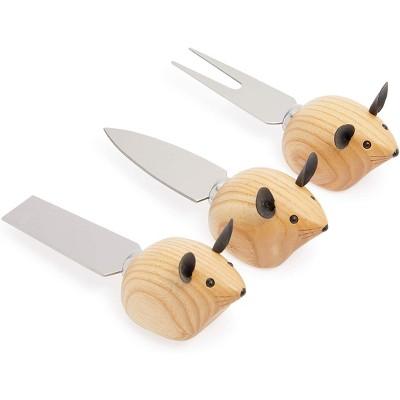 Okuna Outpost 3-Piece Mouse Shaped Cheese Knife Set for Charcuterie Board, Cheese Slicer & Cutter