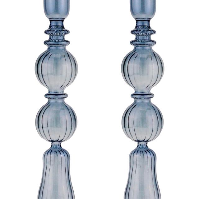 Set-Of-Two Tall Glass Candle Sticks
