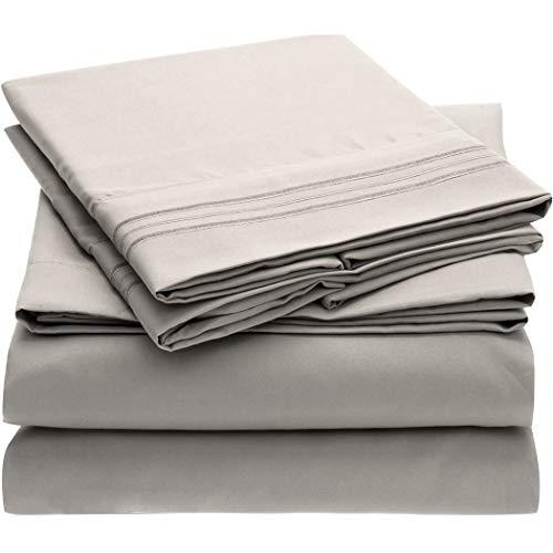 Mellanni Bed Sheet Set - Brushed Microfiber 1800 Bedding - Wrinkle, Fade, Stain Resistant - 4 Piece (Cal King, Light Gray)