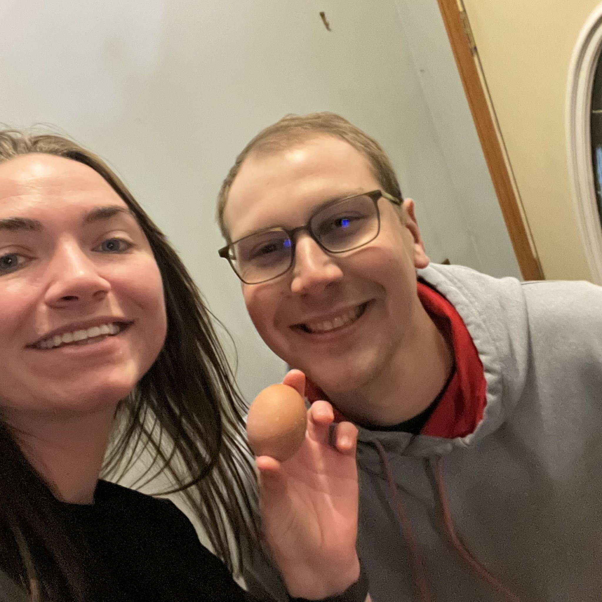 The first egg from our chickens, 2023.