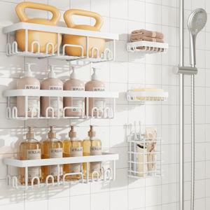 White Veken 6-Pack Rustproof&Waterproof Shower Caddy, Adhesive Shelves Rack with Soap Holder, Large Bathroom & Washroom Organizer, No Drilling Wall-Mounted Kitchen&Home Decor,Ideal for Bathtub Storage,White