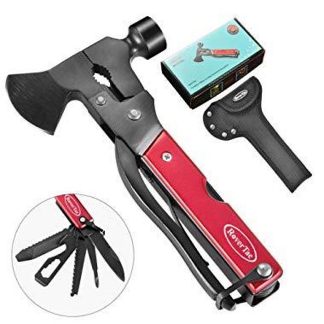 14 in 1 Stainless Steel Multitool in Durable Black Oxide, Gifts for Men & Women, Perfect for Camping, Survival Kit, Outdoors, Car Tool with Hammer, Axe, Knife, Plier, Screwdrivers, Saw, Bottle Opener+