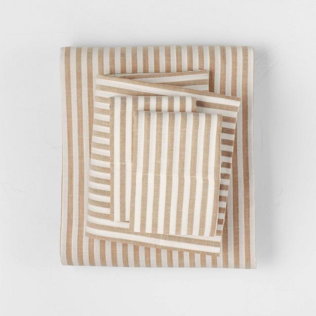 Queen Linen Blend Sheet Set Brown Stripe - Casaluna™