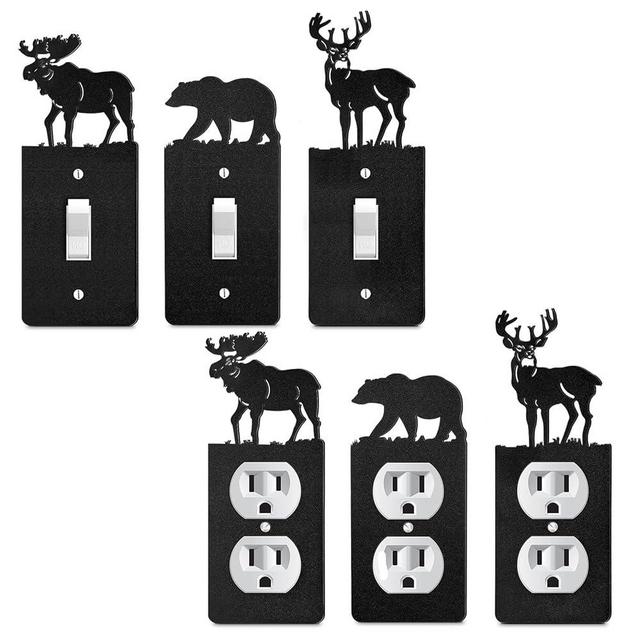 Lothee 6 Pcs Metal Bear Light Switch Cover Plate Moose Tree Mountain Elk Forest Outlet Plate Toggle Outlet Wall Cover for Home(Single Toggle)