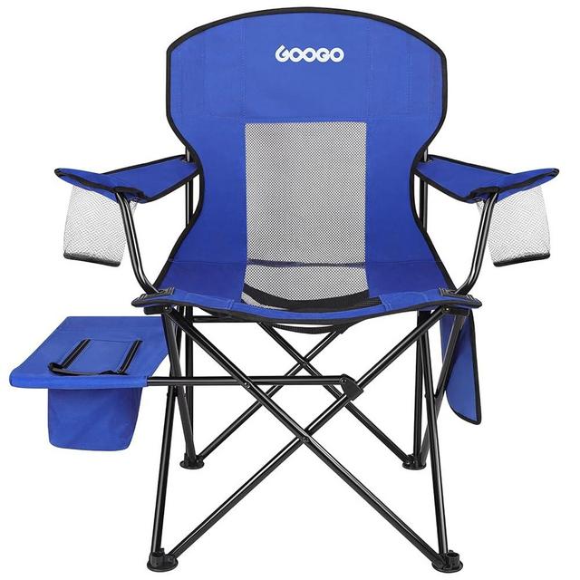 GOOGO Camping Chair Folding, Oversized Portable Lightweight Chair with Cooler, Cup Holder, Mesh Back Seat, Supports 300lbs, Collapsible Compact Chair with Carry Bag & Strap for Outdoor, Camp, Hiking