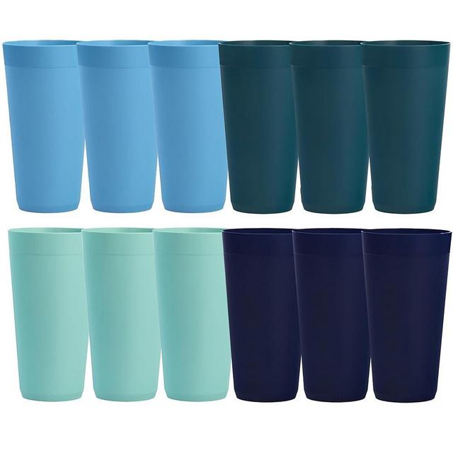 US Acrylic Newport 32 ounce Unbreakable Plastic Stackable Iced-Tea Tumblers in 4 Coastal Colors | Set of 12 Drinking Cups | Reusable, BPA-free, Made in the USA, Top-rack Dishwasher and Microwave Safe