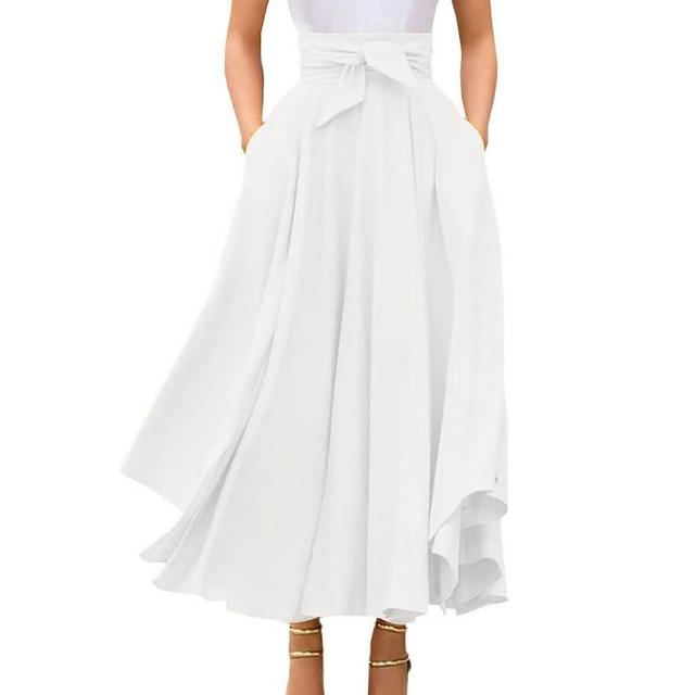 chouyatou Women's Elegant High Waisted Side Slit Irregular Bohemian Maxi Skirt with Pockets