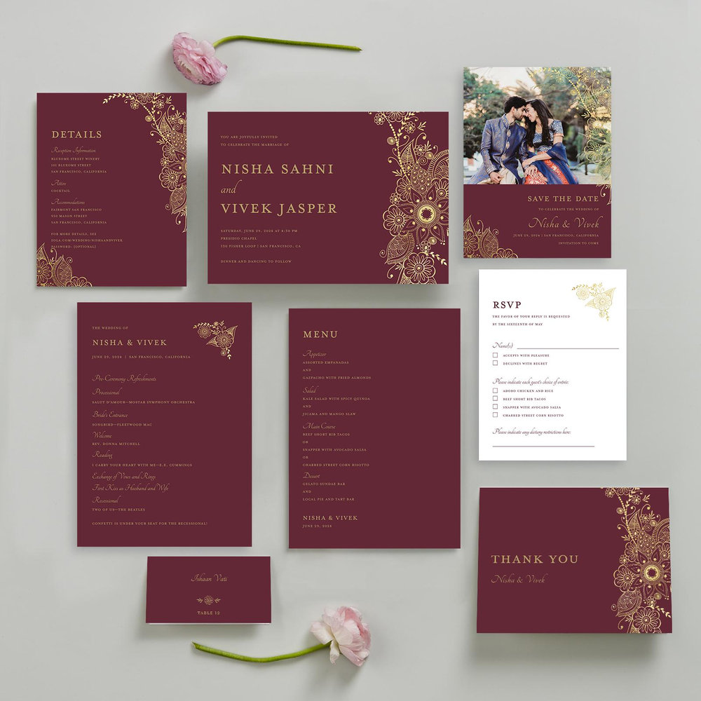 Sambac Foil | Wine | Zola Wedding Enclosure Cards