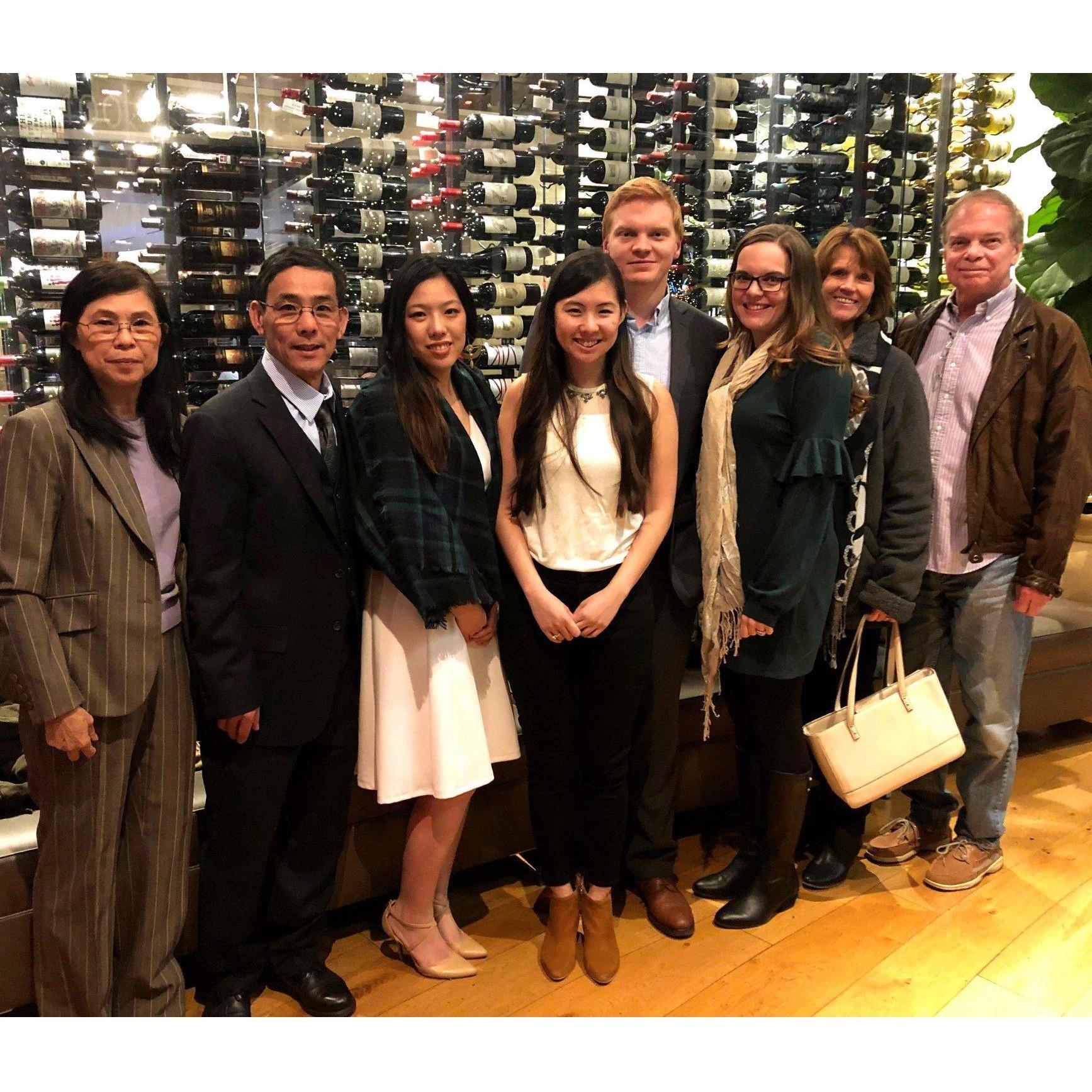 Celebrating the proposal with both of our families, December 2018