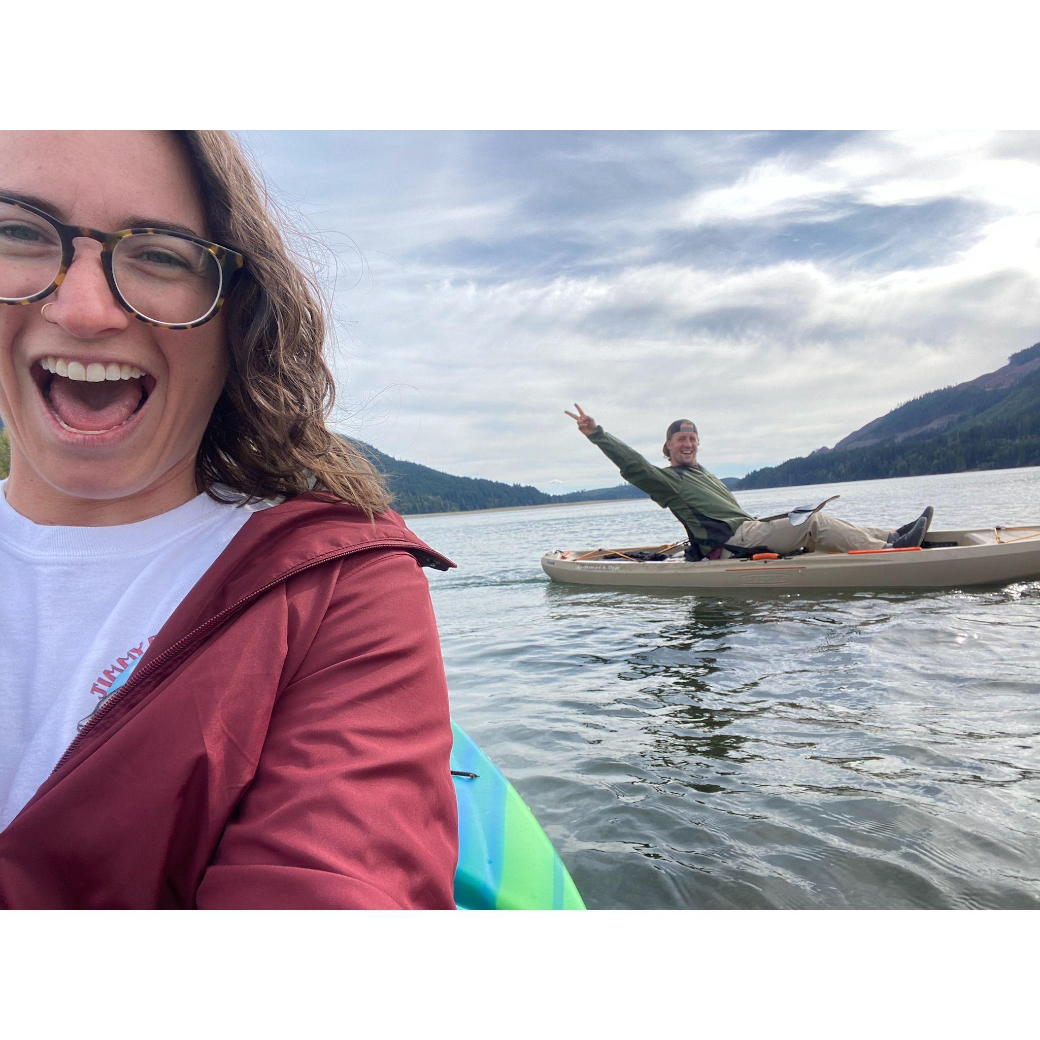 Kayaking on Lake Cushman in Washington. This lake sits at the bottom of Mount Ellinor, so it was quite a delightful paddle.