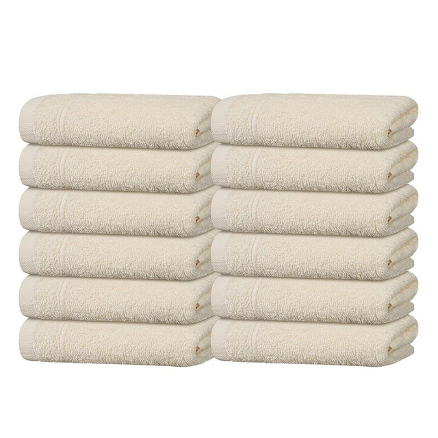 Tens Towels Pack of 12 Washcloths, 12 x 12 Inches, Lighter Weight, Quick to Dry, Super Soft & Absorbent, Gentle Face Towels, Hotel Quality, Perfect for Bathroom, Gym, Spa (Ivory, 12 Pack)