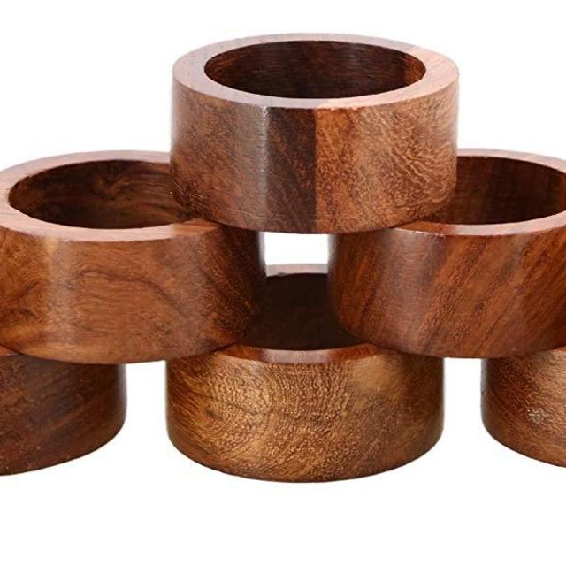 ShalinCraft - Shalinindia Handmade Wood Napkin Ring Set With 8 Napkin Rings - Artisan Crafted in India