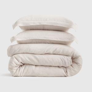 European Linen Double Flange Duvet Cover Set - Sand, King/Cal King