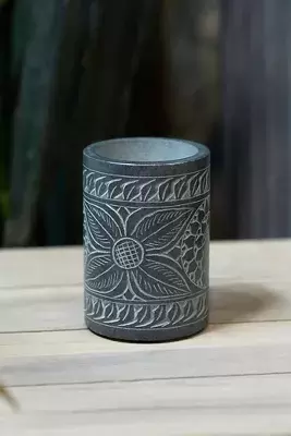 Floral Etched Soapstone Bathroom Tumbler
