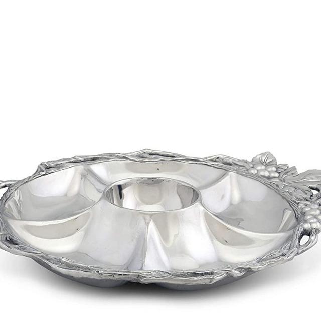 Arthur Court Designs Aluminum Grape Open Vine Round 18"x14" Tray 5-Sections