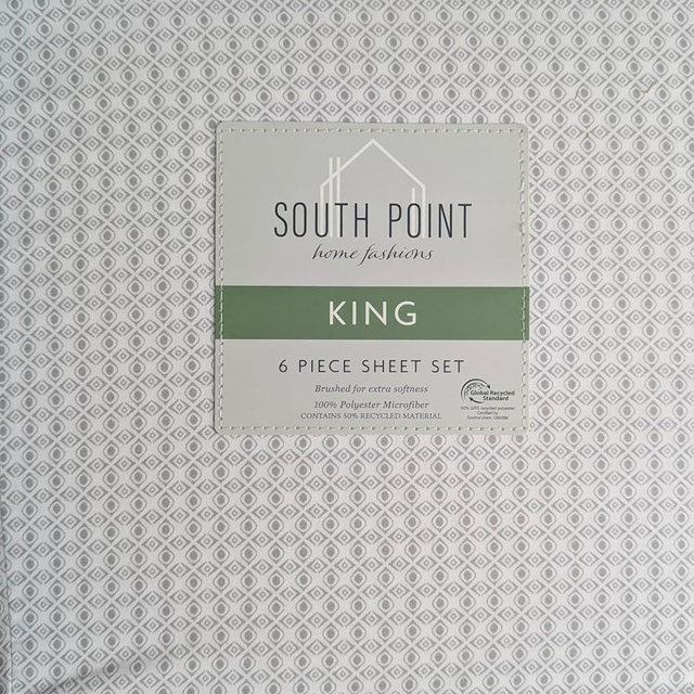 South Point Home Fashions 6-Piece Printed Sheet Set - Queen/King | 17" Extra Deep | Cool, Crisp, Breathable Bed Sheets - Brushed for Softness (Ernesto Tile, King (U.S. Standard))