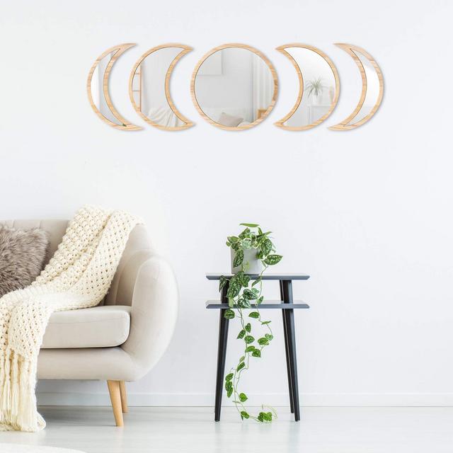 Moon Phase Mirror Set in Wood Frame
