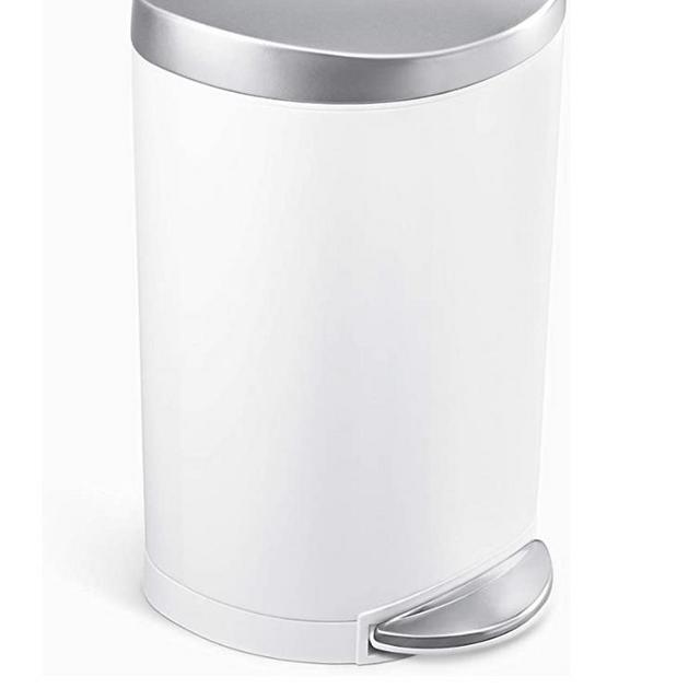 simplehuman 6 Liter / 1.6 Gallon Semi-Round Bathroom Step Trash Can, White Steel
