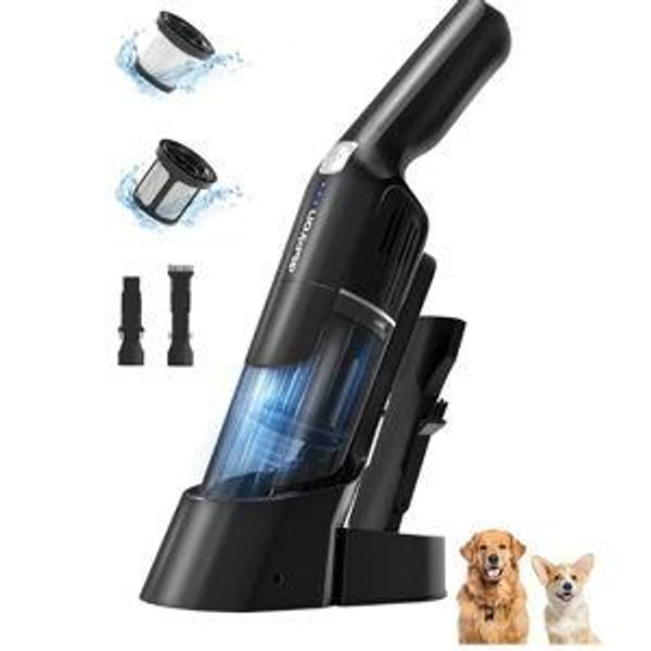Aspiron Cordless Handheld Vacuum, 24KPA Powerful Car Vacuum, 2-Speed, 2 Charging Methods, Wireless Charger, Ergonomic Handle, Portable Rechargeable Vacuum Cleaner for Car, Home, Black Silver