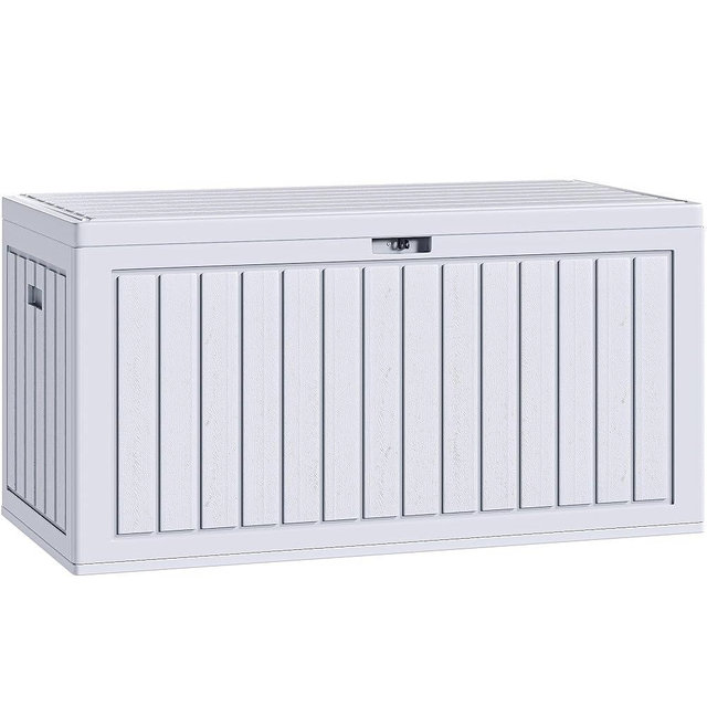 YITAHOME 90 Gallon Large Deck Box, Double-Wall Resin Outdoor Storage Boxes, Deck Storage for Patio Furniture, Cushions, Pool Float, Garden Tools, Lockable & Waterproof (White)