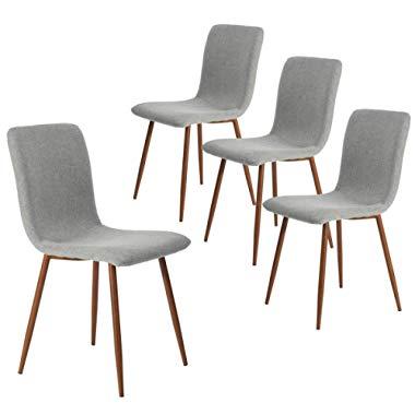 Coavas Dining Chairs Set of 4, Kitchen Chairs with Fabric Cushion Seat Back, Modern Mid Century Living Room Side Chairs with Sturdy Metal Legs for Kitchen Dining Room,Grey