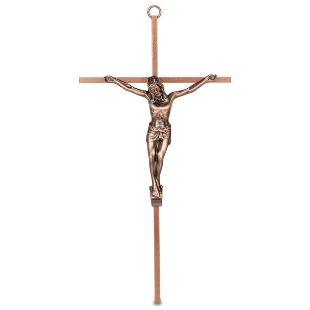 ACHIBANG Crucifix Wall Cross, Metal Catholic Jesus Cross for Wall Decor, 10 Inch - Antique Copper