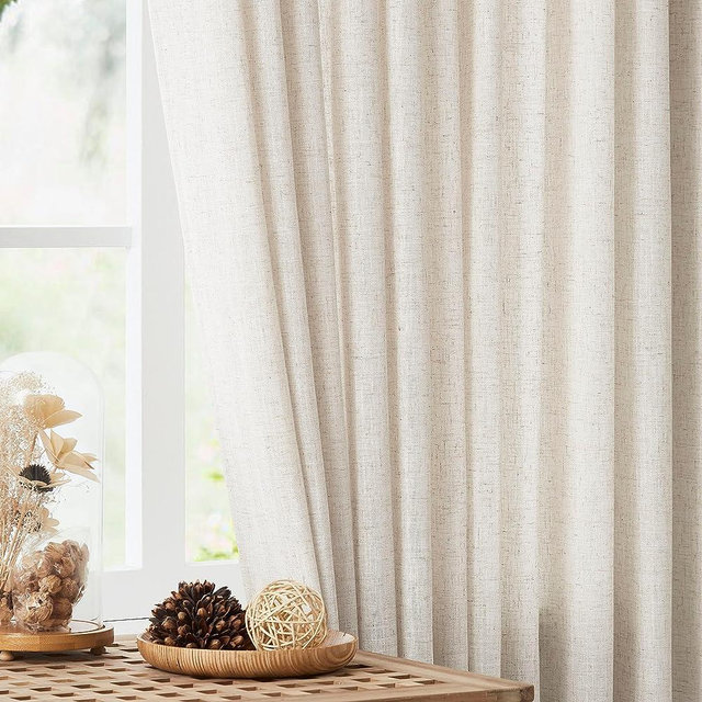 Vision Home Natural Pinch Pleated Semi Sheer Curtains Textured Linen Blended Light Filtering Window Curtains 95 inch for Living Room Bedroom Pinch Pleat Drapes with Hooks 2 Panels 42" Wx95 L