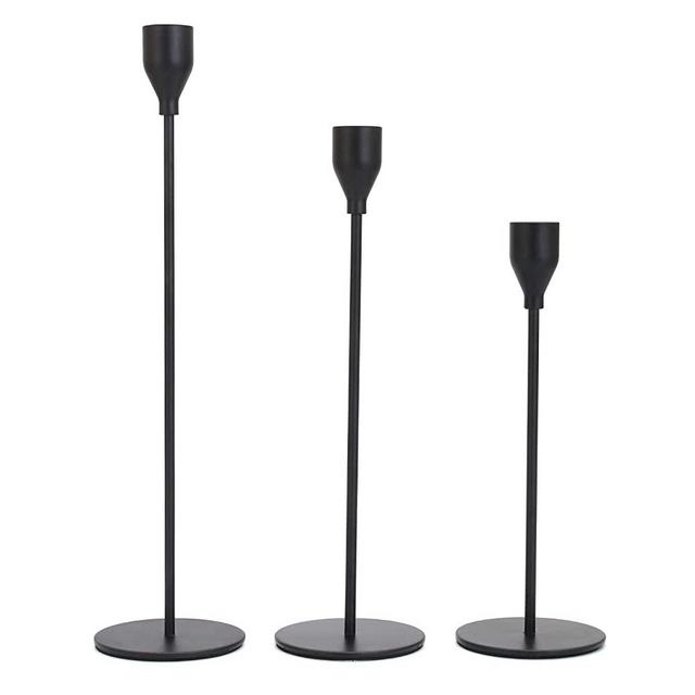 ASIGN Metal Candle Holders Set for Taper Candles,Modern Decorative Candlestick Holder for Wedding, Dinning, Party (Matte Black)