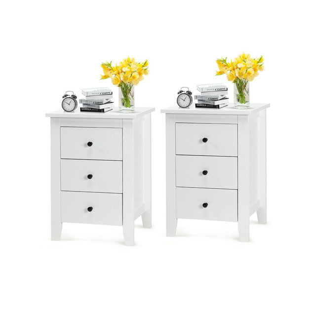 2PCS Nightstand End Beside Table Drawers Modern Storage Bedroom Furniture White