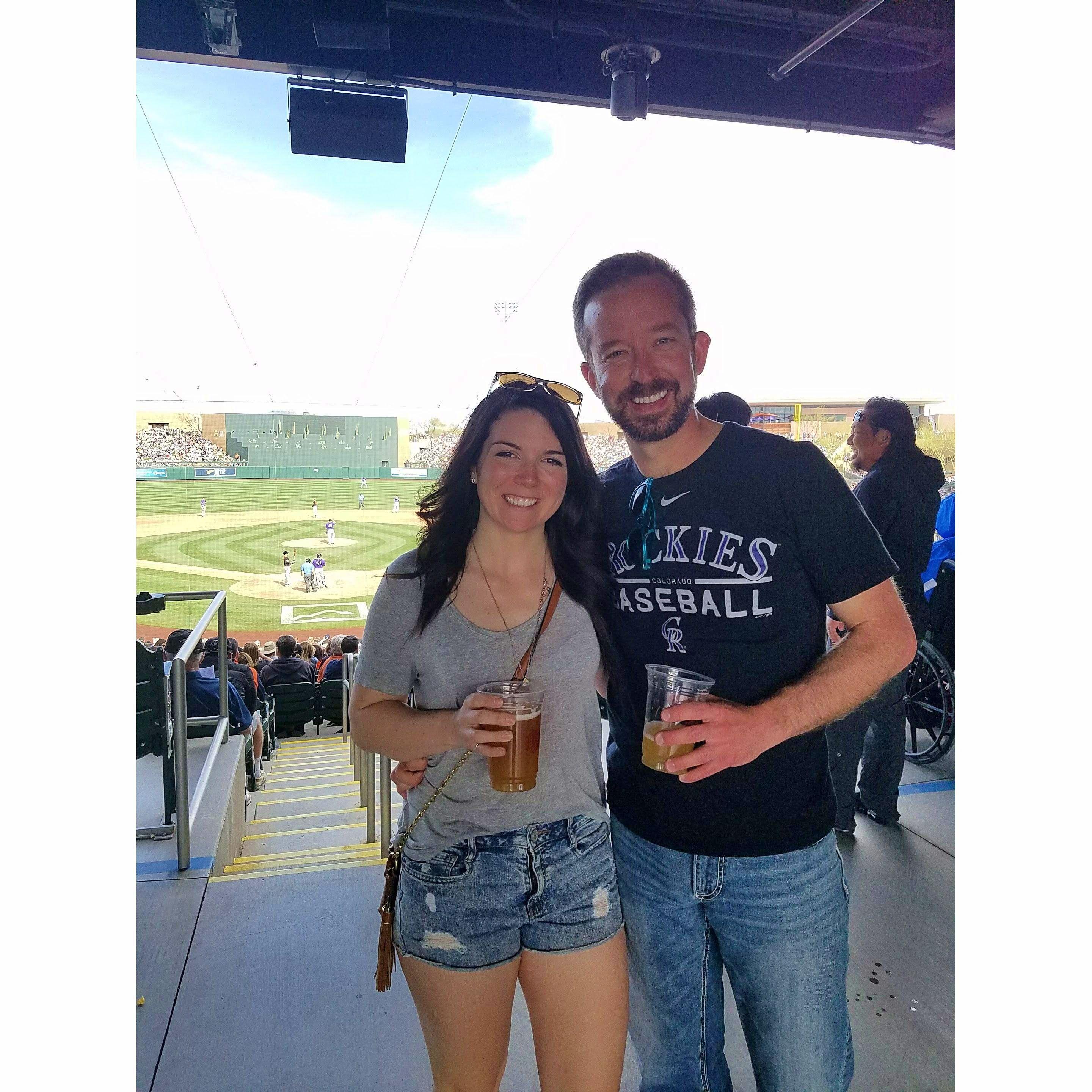 Attending a Rockies baseball Spring Training game while visiting Meghan's Arizona Crew (March 2018)