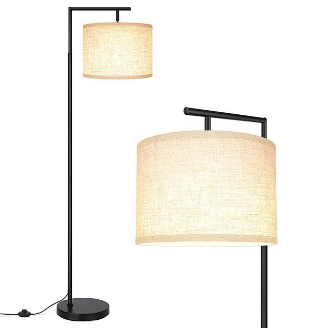 LED Floor Lamp, Montage Modern Floor Lamp, Classic Standing Lamp Reading Standing Light with Hanging Lamp Shade Minimalist Bedside Floor Lamp for Bedroom Living Room with LED Bulb - Black