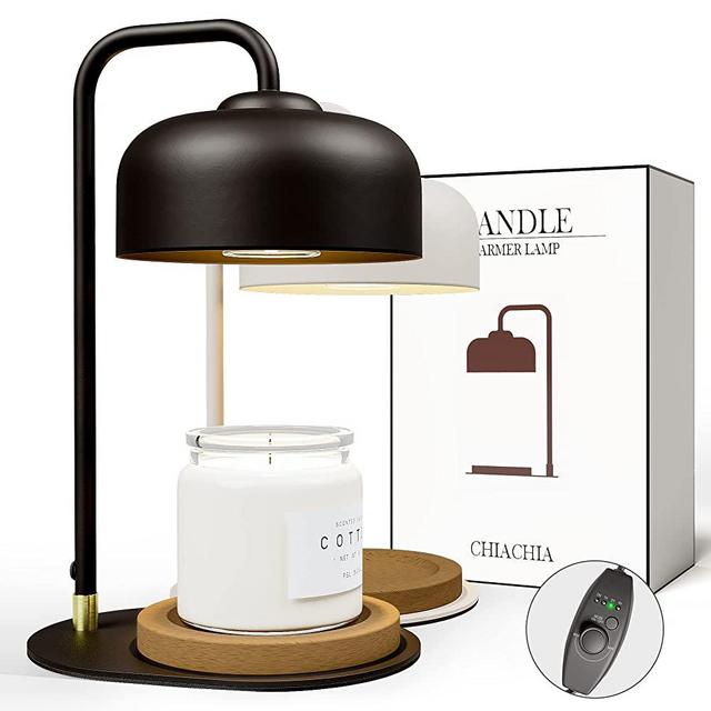 CHIACHIA Candle Warmer Lamp with Timer, Compatible with Jar Candles, Lamp Candle Warmer Dimmable, Metal Top Candle Warmer with 2 Bulbs for Scented Candles (Black)