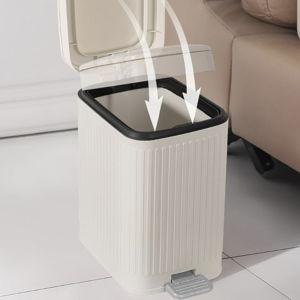 rejomiik Small Bathroom Trash Can with Lid Slim Soft Close Garbage Can Step Wastebasket Container Trash Bin for Office Bedroom Kitchen Living Room (2.6 Gallon Cream)