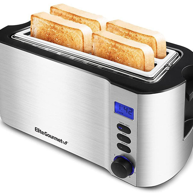 Elite Gourmet ECT4400 4-Slice Long Slot Cool-Touch Toaster, Cancel, Defrost and Bagel Functions, 6 Toast Settings, Slide-Out Crumb Tray, Silver