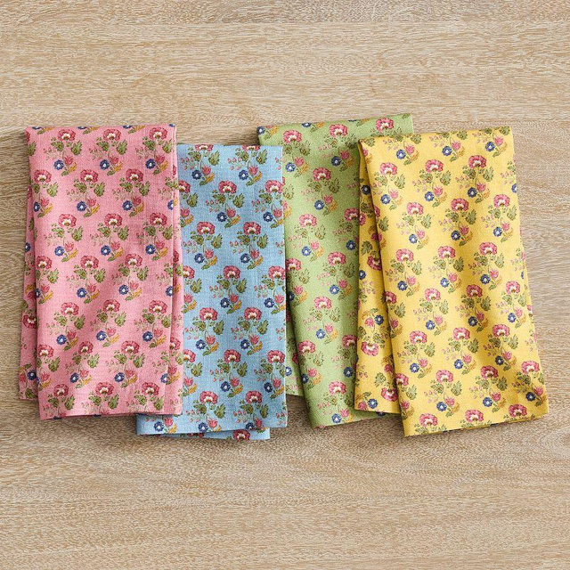 Botanical Bunny Cotton Napkins, Mixed Set of 4 - Multi