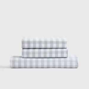 Classic Organic Percale Sheet Set in Blue Fog Gingham - Cal King