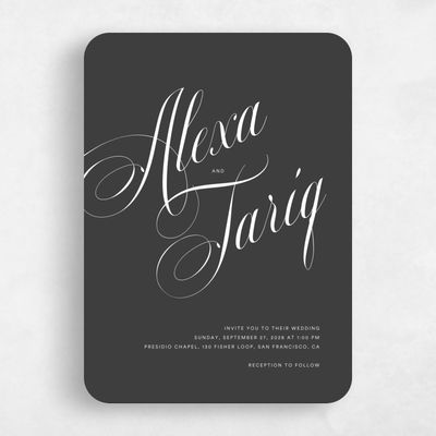 Black Rounded Wedding Invitation - Dametta Portrait