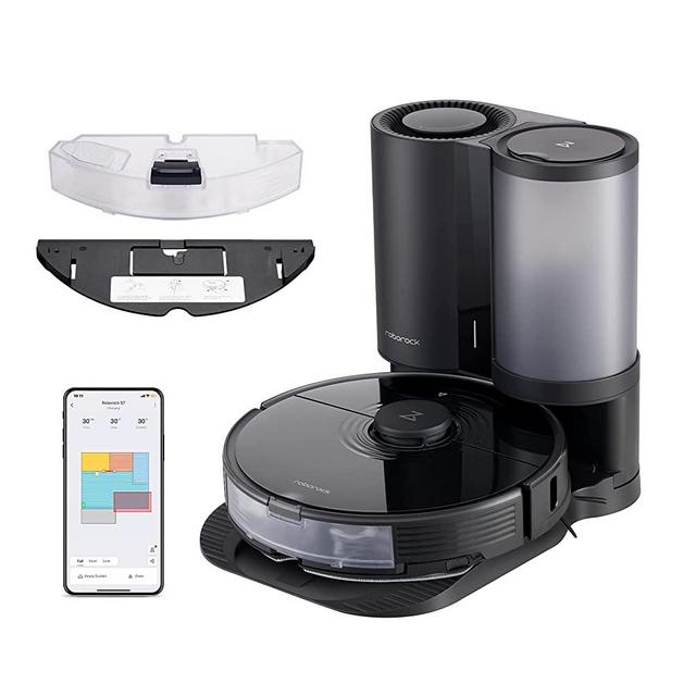 Roborock S7+ Robot Vacuum and Sonic Mop with Auto-Empty Dock, Stores up to 120-Days of Dust(Spare 1 Dust Bag Included), Auto Lifting Mop, Ultrasonic Carpet Detection, 2500Pa Suction, Black