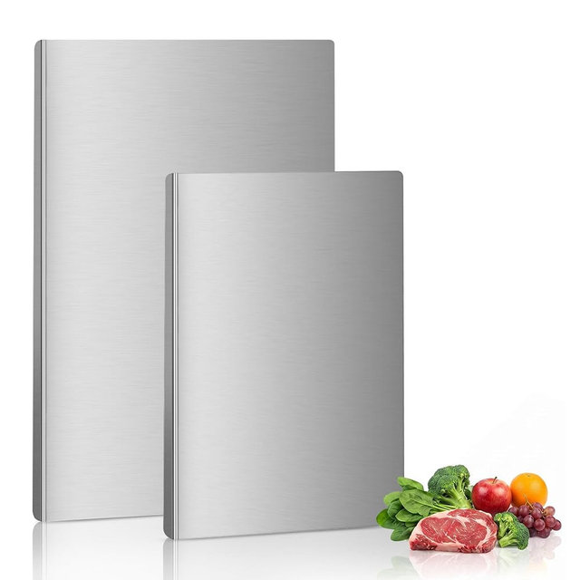 Stainless Steel Cutting Board Set with Lip, 2 Pack 16" & 24" Metal Chopping Boards for Kitchen Countertop, Non-Slip Food Prep Boards for Meat & Vegetables