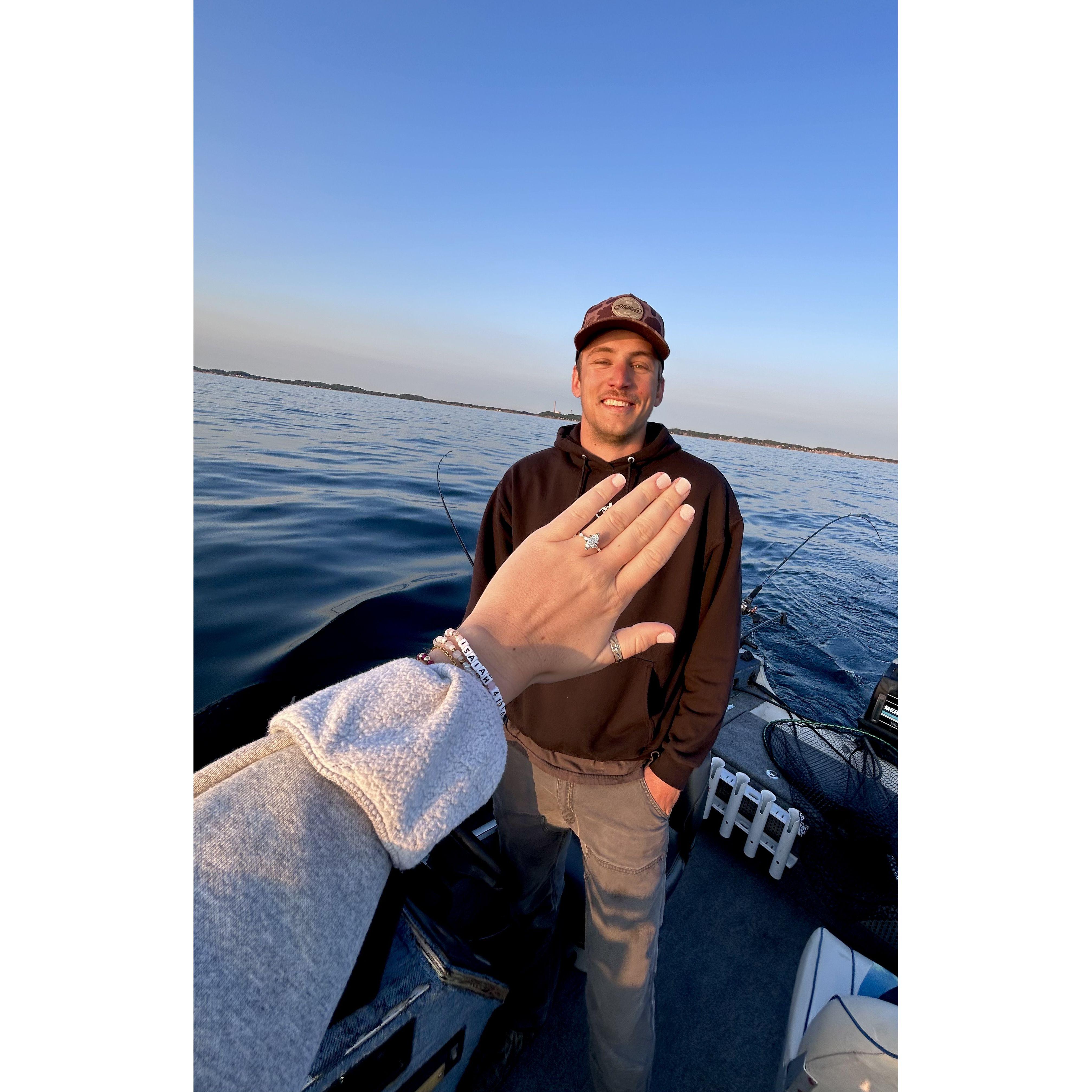 The night Josh proposed fishing on Lake Michigan!