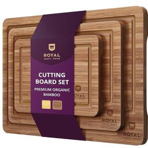 ROYAL CRAFT WOOD Wooden Cutting Boards for Kitchen Meal Prep & Serving - Bamboo Wood Serving Board Set with Deep Juice Groove Side Handles - Charcuterie & Chopping Butcher Block for Meat (3 Pcs)
