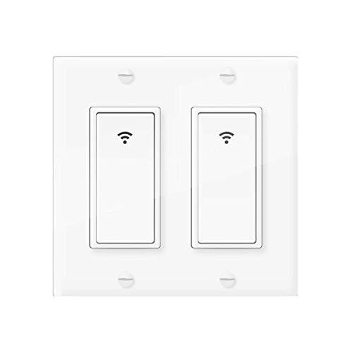 Smart Light Switch, Vaticas Smartlife/Tuya App Wireless WiFi Wall Switch 2 Gang, Compatible with Alexa,Google Home and IFTTT, With Remote Control and Timer, No Hub required, Need Neutral Wire