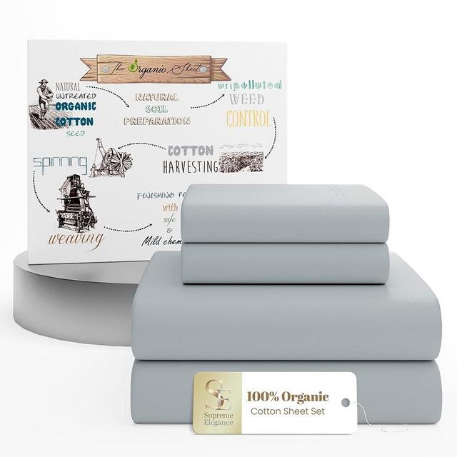 Supreme Elegance 100% Organic Cotton King Sheet Set – Crisp Percale, Lightweight & Breathable – Soft Silver Bed Sheets, Deep Pocket up to 18”, Naturally Cooling, Soft, Eco-Friendly, All Season Comfort